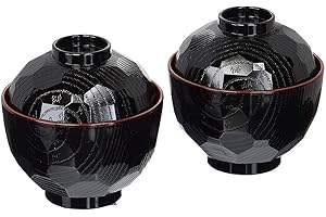 4 Pcs Traditional Japanese Bowls Lightweight Rice/Miso Soup Bowls With Lid Black & Red Color 2 Bowls & 2 Lids Durable Service