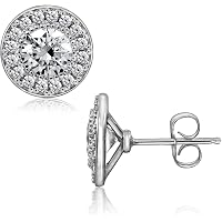 B. BRILLIANT Sterling Silver Emerald Halo Jewelry Set - Necklace & Leverback Dangle Earrings With Gift Box