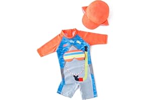 stylesilove Little Boys Shark with 3D Swim Glasses One-Piece Rash Guard Swimsuit with Sun Hat 2pcs Beach Swimwear