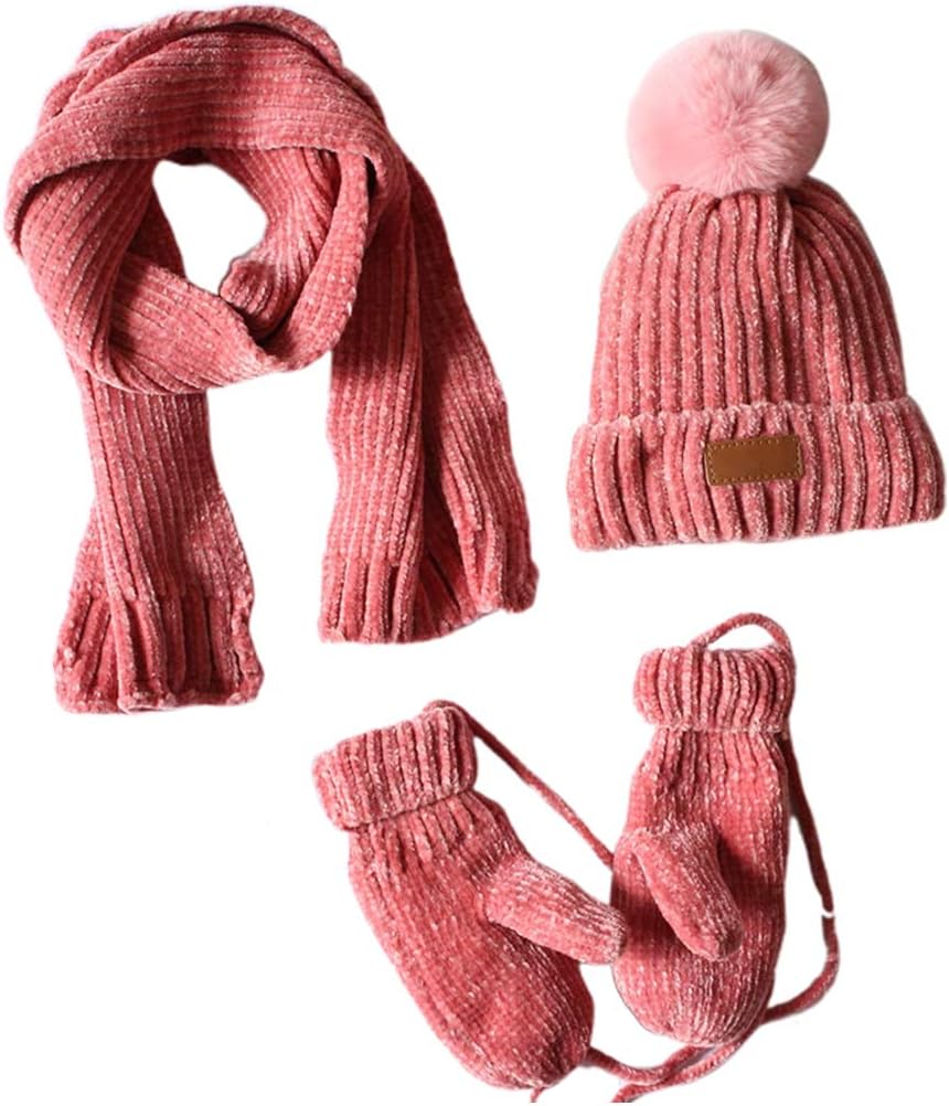 Ensemble Bonnet, écharpe, Gants, Cache-oreilles Et Chaussettes D'hiver - 5 Pièces En Tricot Acrylique, Rose - 5