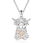 Zepmais S925 Sterling Silver Scotland Highland Cow Pendant Necklace For Women - Animal Jewelry Gifts For Mother Lover Wife