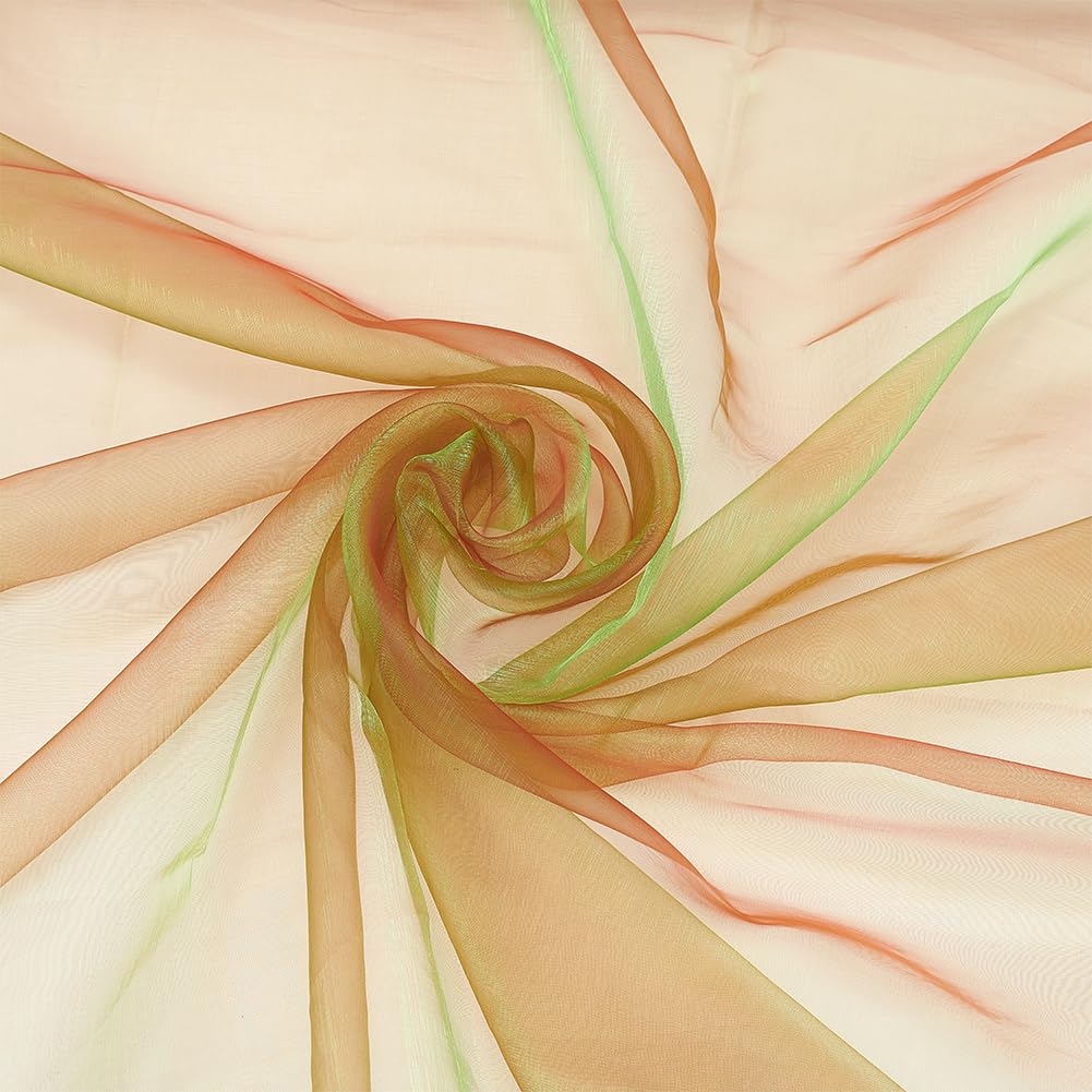 BENECREAT 3m Two Tone Organza Fabric, 152cm Lightweight Sheer Iridescent Olive Green with Red Holographic Gauze Voile Fabric for Wedding Dress, Crafts, Decorations