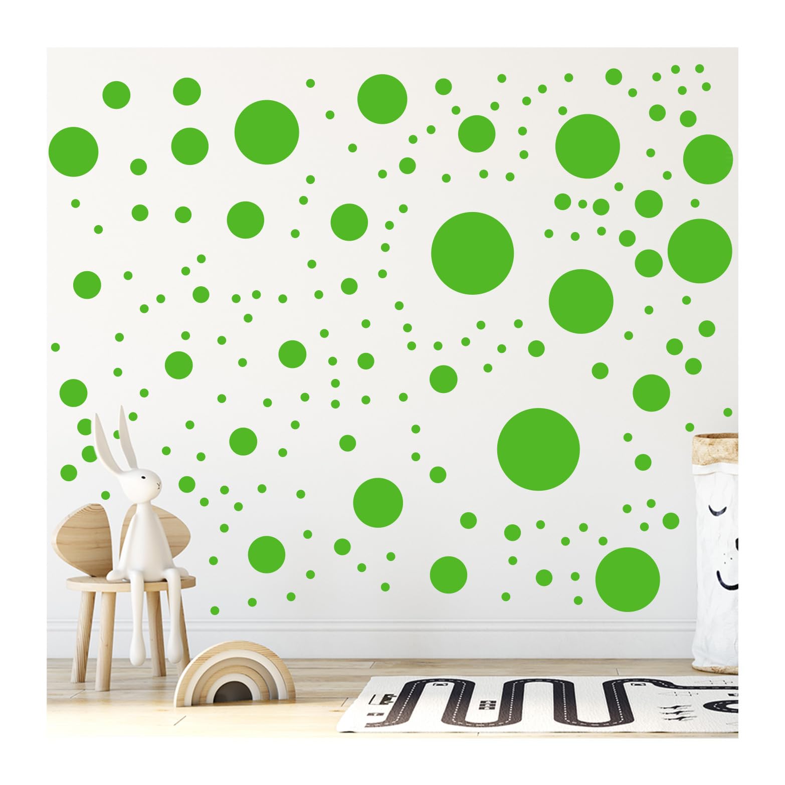 StickerDeen 500+ Assorted Polka Dot Circle Wall Stickers for Kids Bedroom Living Room, Classroom, Playroom Decor Removable Vinyl Wall Stickers Dots Wall Decals (Green)