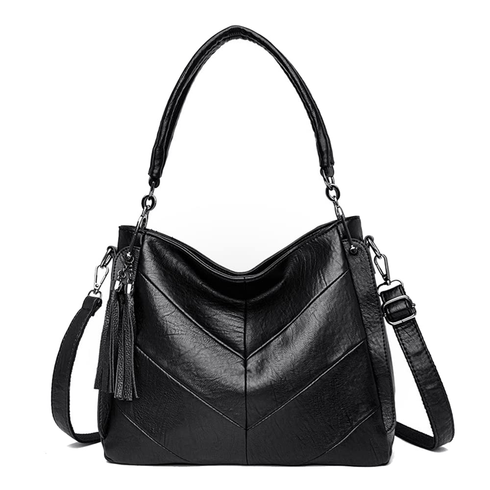 Kris Womens PU Leather Hobo Shoulder Handbag Black