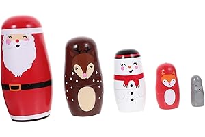 Beaupretty Wooden Christmas Russian Nesting Dolls Doll Decoration for Bookshelf Display Holiday Party Favor
