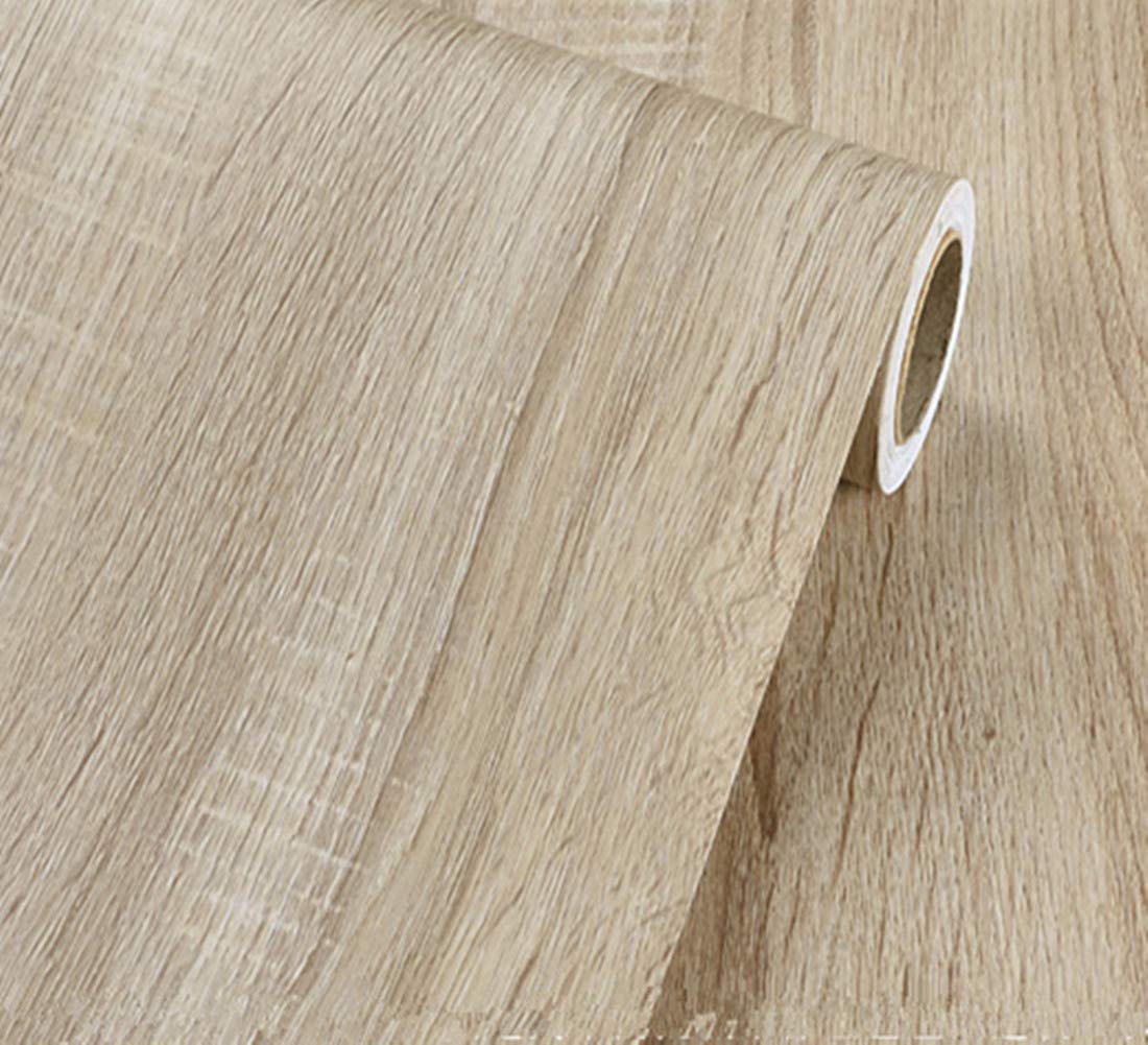 Grey Oak Teak Wood Grain Adhesive Paper Peel Stick Vinyl Film Furniture Cabinets Wardrobe Decorative Sticker Wallpaper,15.8inch by 6.56ft