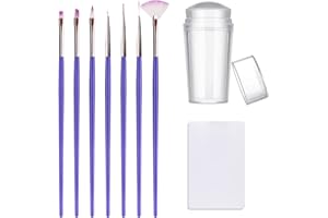 KAYZON Nail Stamper Nail Art Brushes, French Tip Nail Stamp Clear Nail Art Stamper Jelly with Scraper, 7pcs Nail Pen Brushes, Soft Silicone Stamper Printer DIY French Tip Nail Stamping Manicure Tool