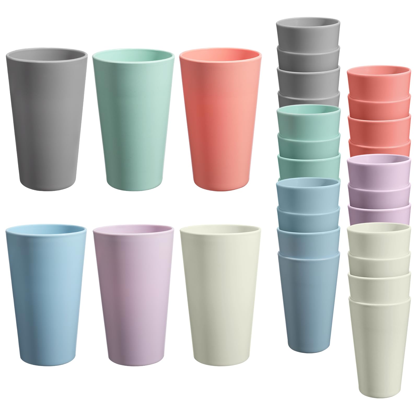 Photo 1 of 24 Pcs Unbreakable Plastic Cups Set, 20 oz Reusable Plastic Cups, Stackable Water Tumblers, Drinking Cup for Kitchen, Outdoor, BPA-free, Dishwasher Refrigerator and Microwave Safe (20 oz, 6 Colors)