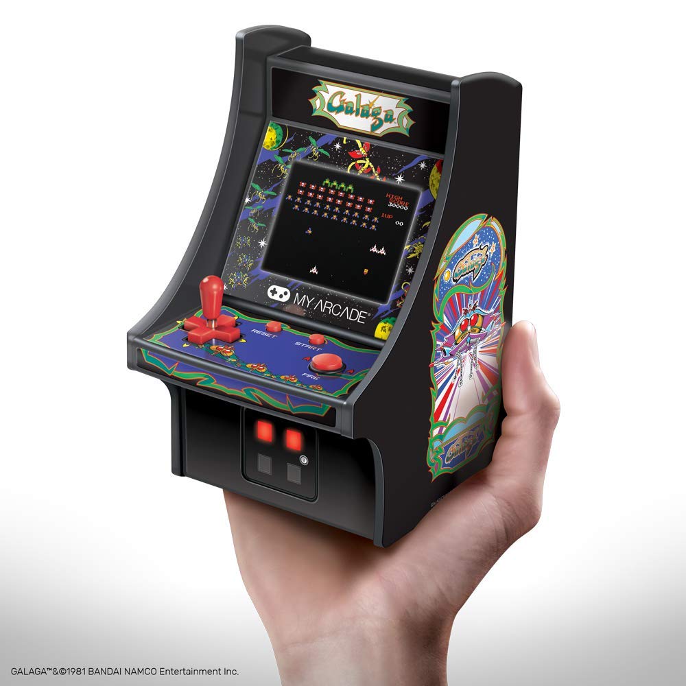 My Arcade Micro Player Mini Arcade Machine: Galaga Video Game, Fully Playable, 6.75 Inch Collectible, Color Display, Speaker, Volume Buttons, Headphone Jack, Battery or Micro USB Powered