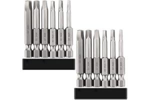 Saipor 12PCS Magnetic Square Head Screwdriver Bits Set 2 Inch Length 1/4'' Hex Shank Robertson Square Drive Bit S2 Steel SQ1,
