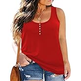 ForHailey Women's Plus Size Henley Tank Tops Button Down Sleeveless Shirt Summer Tunic T-Shirts