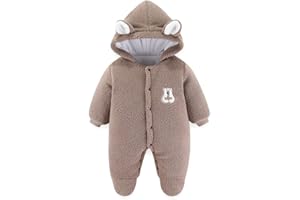 AIKSSOO Baby Winter Jumpsuit Bear Outfit Newborn Hoody Coat Infant Warm Rompers Toddler Fleece Snowsuit
