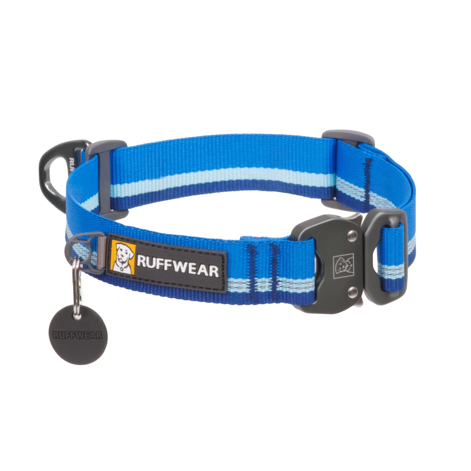 Ruffwear Top Rope Medium Dog Collar, Reflective Pet Dog Collar with Aluminum V-ring Dog Lead Attachment & Metal Buckle, Comfortable & Strong Webbing for Dog Walking, Size M (36-51cm), Blue Pool