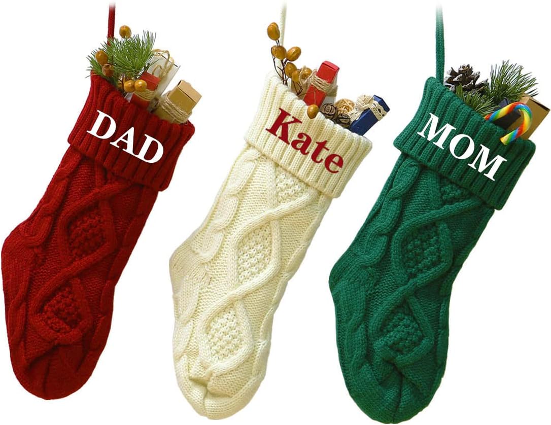 Stockings & Holders - personalized Christmas Stockings,Custom Name Family Christmas Stockings, Large Knitted Xmas Stockings for Kids,Holiday and Family Stocking for Fireplace Christmas Holiday Party Decoration (1)