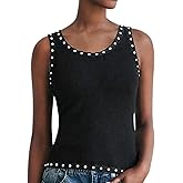 Verdusa Women's Grunge Studded Scoop Neck Tank Top Going Out Ribbed Knit Tops Streetwear