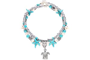 LUIKEY Men's Leather Bracelet New Beach Anklets Turtle Pendant Turquoise Anklets Beach Anklets Beaded Anklets Crystal