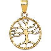 JewelryWeb 10k Gold Polished Small Tree Of Life In Round Pendant Necklace 23mm Long Pendant for Women