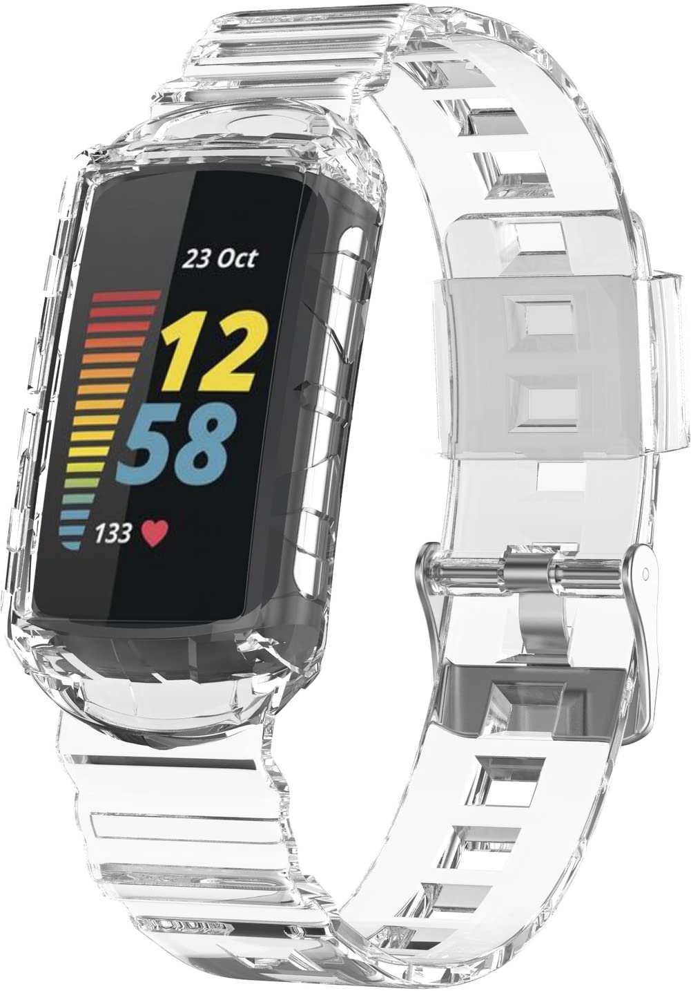Chainfo Compatible with Fitbit Charge 3/4/5 Watch Strap, Soft Silicone Waterproof Replacement Strap (Transparent White, Fits Wrist Size 5.5" - 8.7")