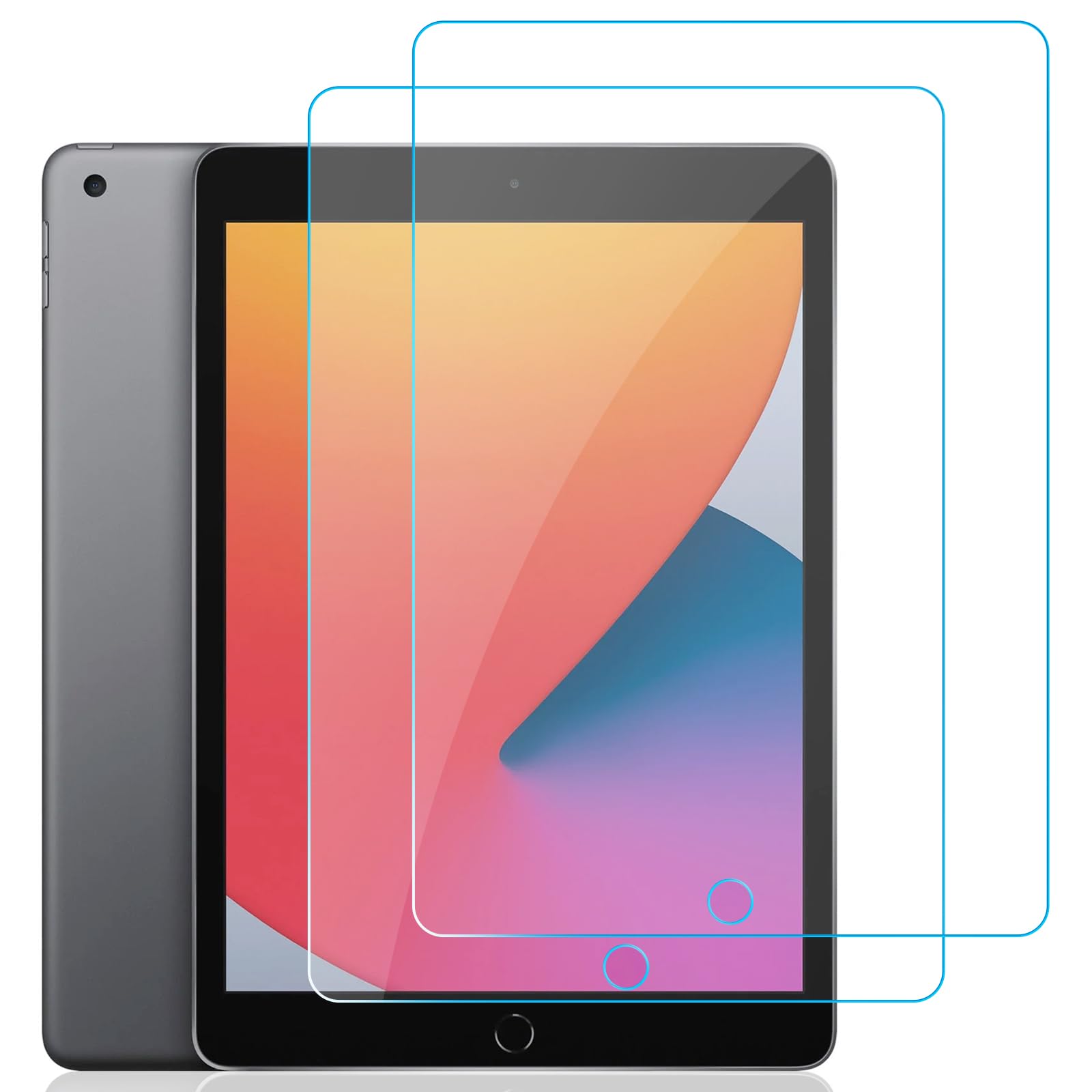 Whioltl 2 Pack Screen Protector for iPad 9/8/7 (10.2-Inch, 2021/2020 / 2019 Model, 9th / 8th / 7th Generation), HD Clear Tempered Glass Screen Film, Case friendly, Scratch-Resistant