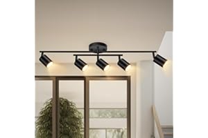 BRICOSMOCON Black Track Lighting Kitchen, 5 Light Track Lighting Fixtures Ceiling Kit, 5 Way Modern Flexible Spot Track Lighting, Industrial LED Lights for Room Hallway Bedroom(GU10 Socket, Bulb Not Included)