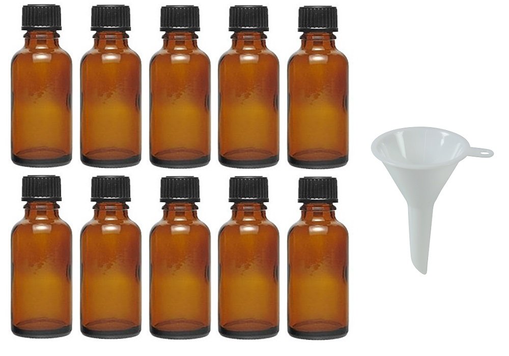 Viva Haushaltswaren, 10 x dropper bottles 10 ml, apothecary glass bottles with dropper insert in brown, incl. funnel, Glass, brown, 30 ml