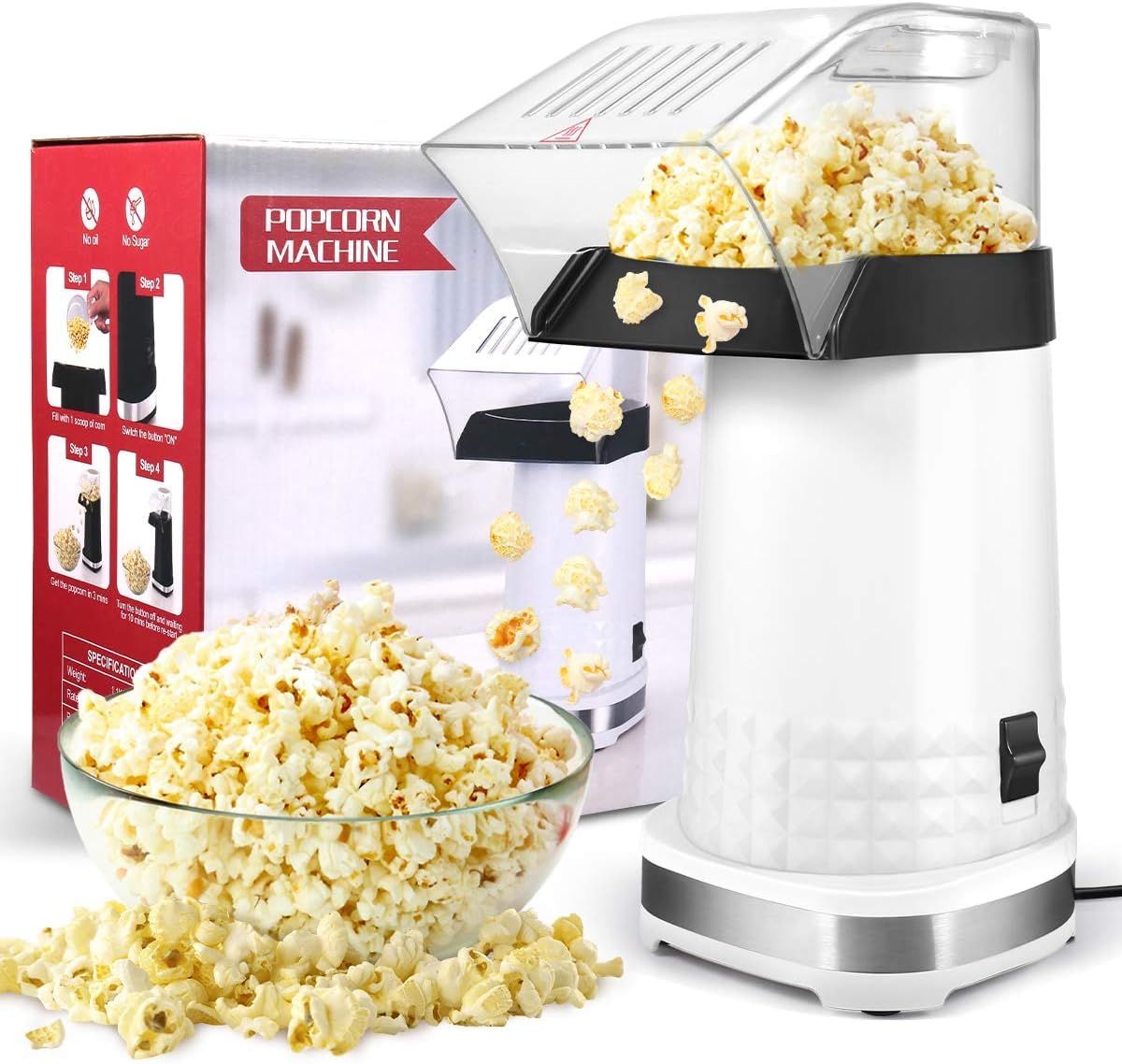 Photo 1 of Air Popper Popcorn Maker - 99% High Popping Rate Popcorn Machine With Measuring Cup and On/Off Switch, BPA Free, Oil-Free Healthy Popping, ETL Certified Popcorn Popper for Party and Movie Night