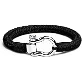 Elegatto Orion Premium Rope Bracelet for Men | Natural Cotton Finish and Sterling Silver Polished Stainless Steel Horseshoe Shackle Closure | Men’s Designer Bracelets