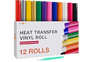 HTVRONT HTV Heat Transfer Vinyl Bundle (12 Pack) - 12" x 5FT HTV Vinyl Rolls, Easy to Cut Iron on Vinyl for All Cutting Machi