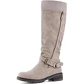 Shoe'N Tale Women's Wide Calf Knee High Boots Stretchy Low Heel Round Toe Winter Boots with Side Zipper