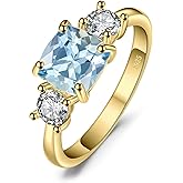 JewelryPalace Cushion Cut 2.6ct Genuine Blue Topaz 3 stones Rings for Her, 14K White Yellow Rose Gold Plated 925 Sterling Silver Promise Ring for Women, Natural Gemstone Jewelry Sets Rings