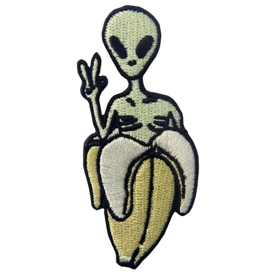 Alien in Banana Patch Embroidered Applique Iron On Sew On Emblem