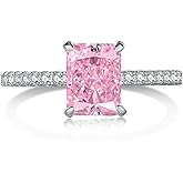 LOVECOM 2CT 925 Sterling Silver Engagement Rings for Women Radiant Cut Solitaire Cubic Zirconia Wedding Band CZ Promise Rings for Her Simulated Diamond Ring Jewelry Birthday Gifts for Mom