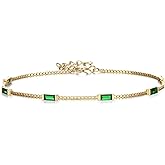 BriLove Dainty Gorgeous 925 Sterling Silver Birthstone Bracelets for Women,Six Emerald Cut Tennis Bracelet Birthday Prom Gifts Jewelry