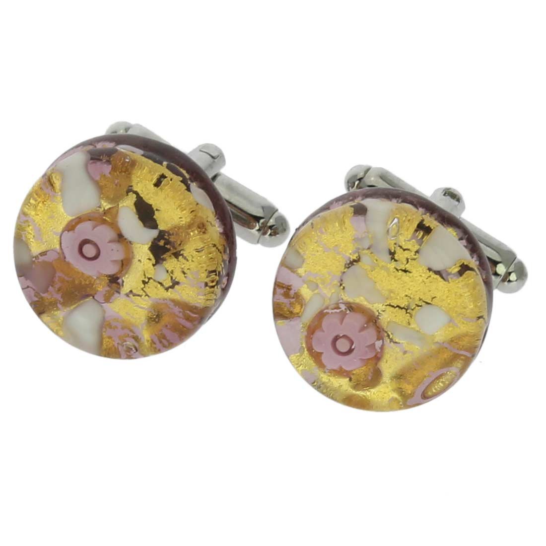 Glass Of Venice Murano Glass Venetian Classic Round Cufflinks - Purple Gold