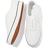FRACORA Mens White Canvas Shoes Low Top Canvas Sneakers Lace Up Casual Shoes