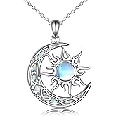 AINFQY Sun and Moon Necklace for Women 925 Sterling Silver Celtic Crescent Moon Pendant Blue Opal/White Opal/Abelone Shell/Labradorite/Moonstone Jewelry Gift for Teen Girls