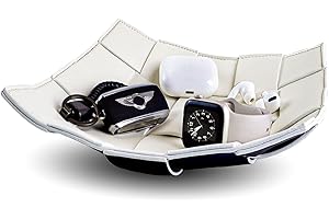 MSJGA Valet Tray for Men and Women PU Leather Key Holder Bowl for Entryway Table Bedside Nightstand Desk Catchall Organizer Tray for Wallet, Watch, Key, Phone Men's Gift - 9.8" L x 9.8" W x 2" H