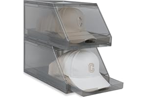 PALORA 2 Pack Stackable Hat Organizer Box | Clear Baseball Cap Storage Container with Sliding Tray | Dustproof, Durable Hat C
