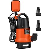 Prostormer 1HP 3700GPH Submersible Sump Pump with Automatic Float Switch | Orange Water Pump, Draining Transfer Clean &amp; Dirty Water, for Pools/Ponds/Gardens/Flooded Cellars/Aquariums/Irrigation