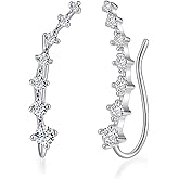 Vinoya Climber Earrings for Women Ear Crawler Earrings Rose/White/Yellow Gold Plated Cubic Zirconia Birthstone Earring