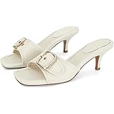 Dsevht Black Kitten Heel Sandals Stiletto Low Heels Slip On Slides Mule Sandal Square Open Toe Dress Shoes for Women