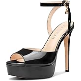 Aachcol Platform High Heel Sandals Peep Open Toe Stiletto Heels Ankle Strap Slingback Sexy Dress Shoes Wedding 5.1 Inches Heels