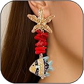 Starfish Conch Earrings for Women Colored Fish Long Drop Dangle Earrings Trendy Ocean Beach Earring Cute Ocean Animal Earring Summer Vacation Jewelry Gifts for Women