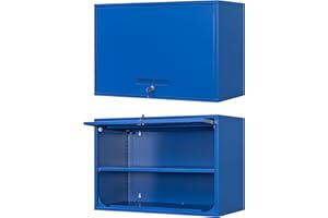 Anxxsu Metal Wall Cabinet with Locking Door and Shelf, Hanging Garage Cabinets with Up-Flip Doors for Garage, Warehouse, Home, Office, Assembly Required (Blue, One Cabinet)