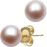 Belacqua AAA Quality Cultured Freshwater Button Pearl Stud Earriings in 14K Yellow Gold, Pink,Black or White Color, Size - 5.5-10.5mm, Push Back - Clasp, Real Pearl Jewelry for Women, Gift Box Included