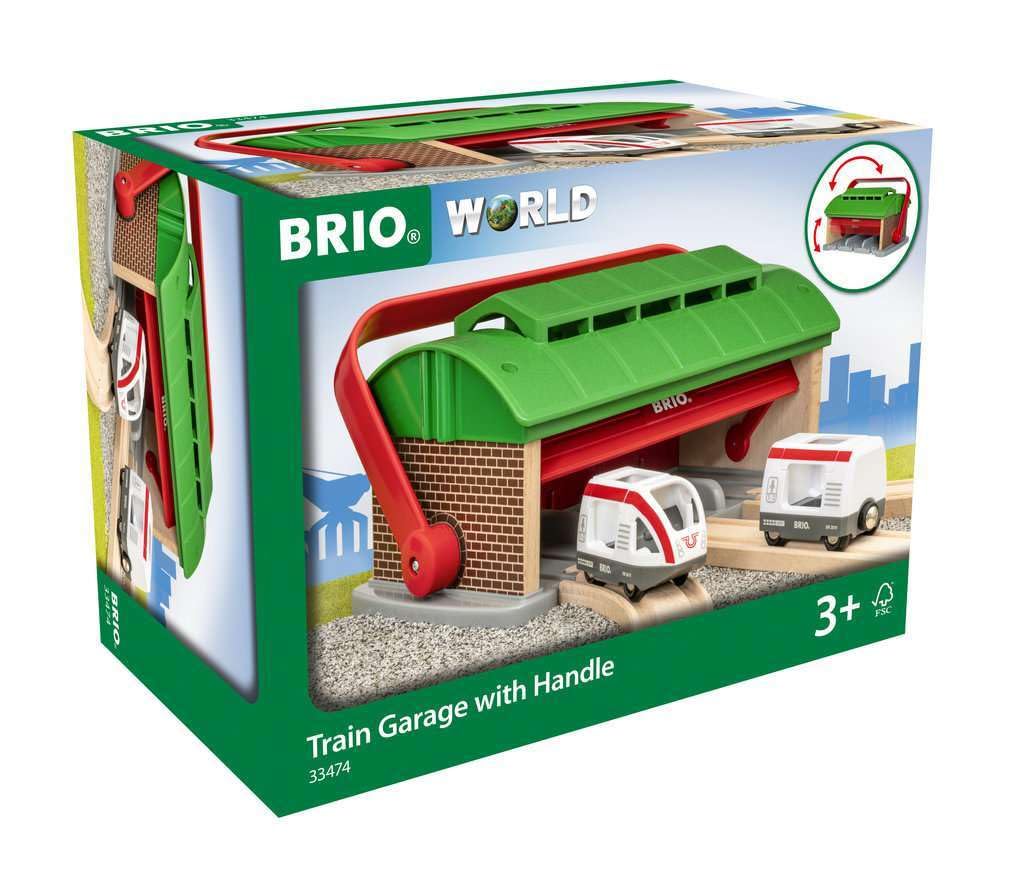 BRIO World Train Garage with Handle for Kids Age 3 Years Up - Wooden Railway Toy Add On Accessories