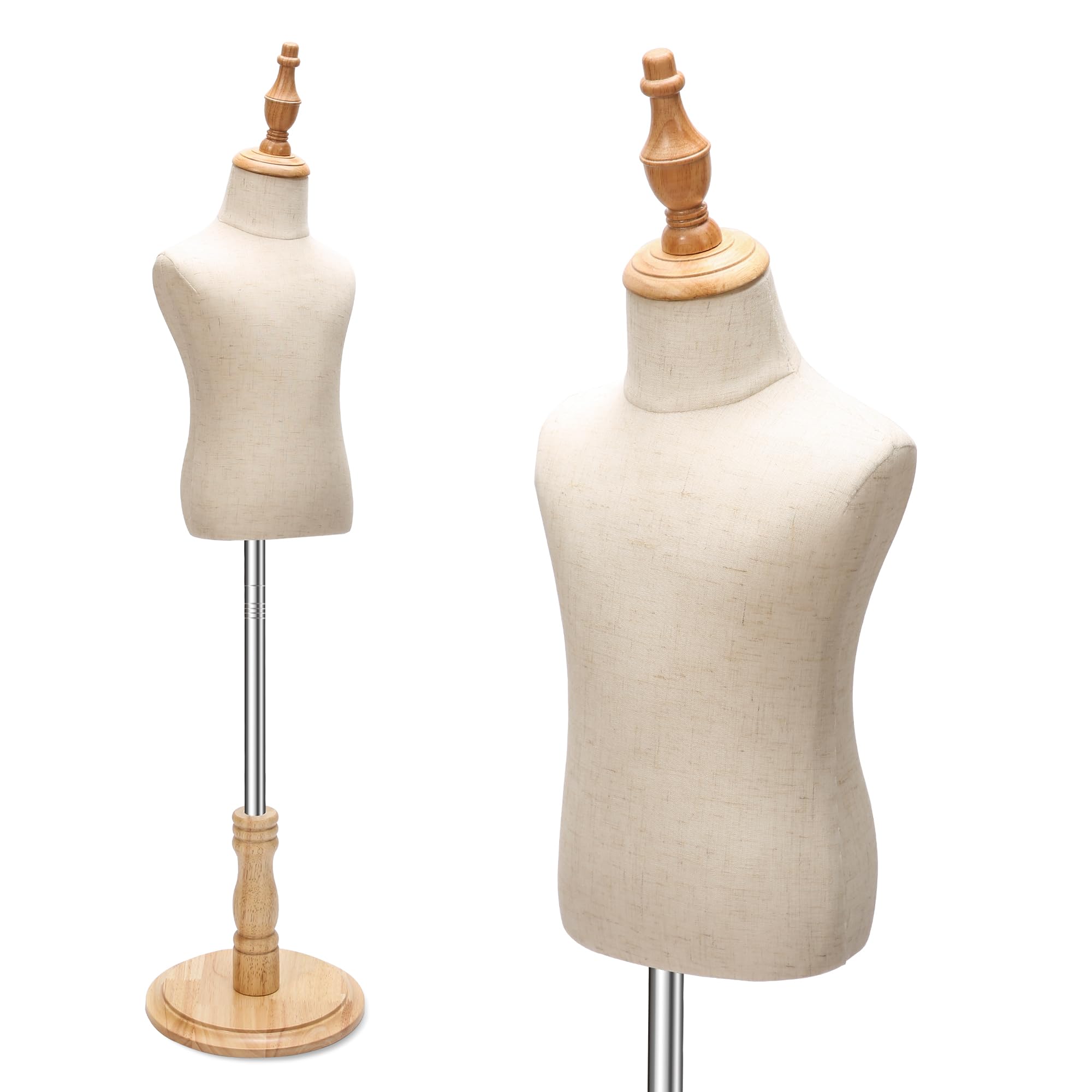 Photo 1 of TaroKitc Child Mannequin Torso Kid Dress Form Adjustable Height Mannequin with Wooden Base for Sewing Dressmakers Photographing Dress Jewelry Display (Beige, 4-5 Years Old)