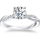 NORBU Solitaire Pave Moissanite Engagement Ring for Women, 1CT D Color VVS1 Clarity, 925 Sterling Silver Promise Ring with 18K White Gold Plated, Jewelry Gift for Wedding Anniversary Birthday Christmas Valentine's Day