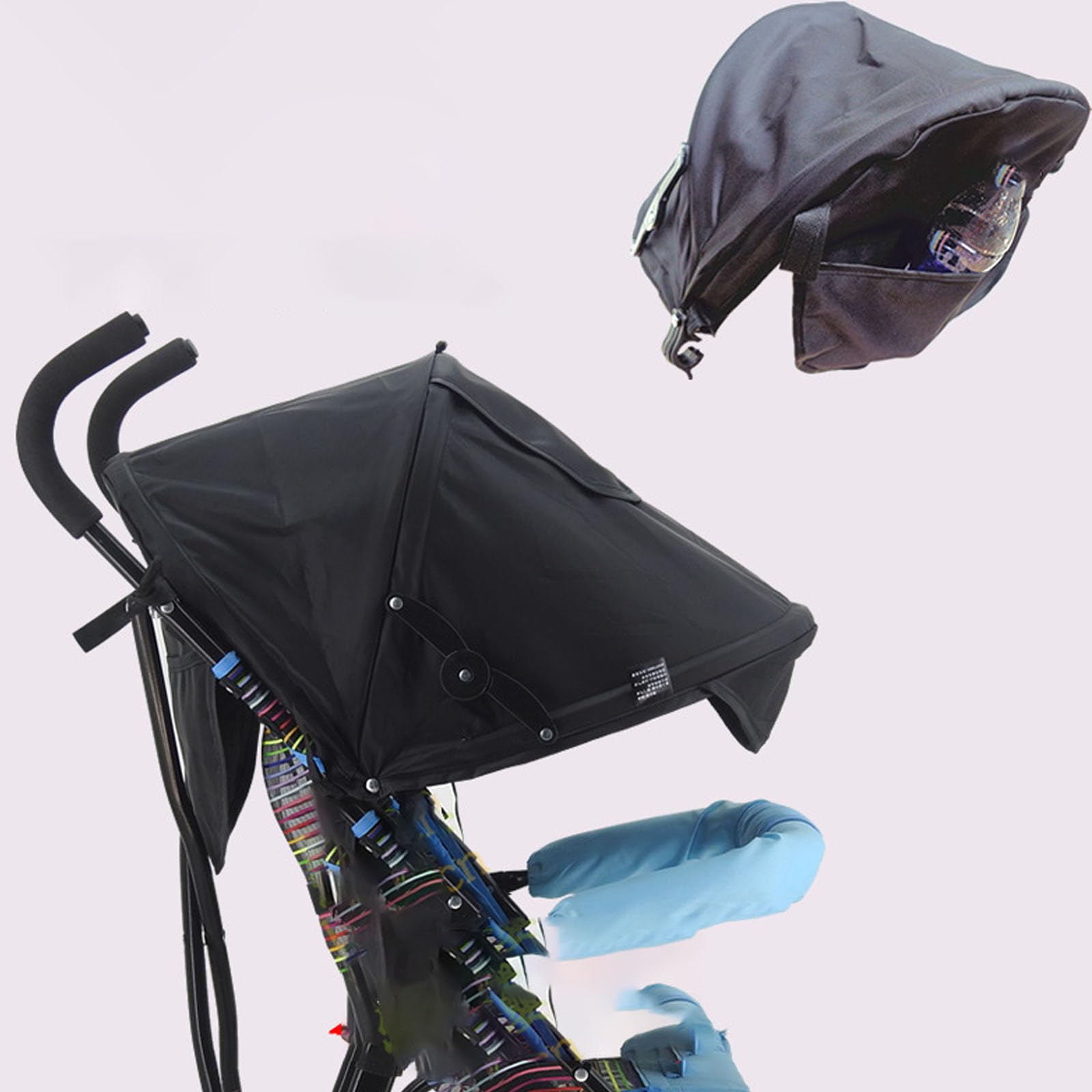 Baby Stroller Sun Protection Infant Stroller Sun Shade Cover Sunshield Universal Stroller Canopy Extender Awning Pushchair Pram Buggy Parasol Sunshade Sun Umbrella Stroller Pocket Mesh Window (Black)