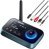 SOOMFON Bluetooth 5.3 Transmitter Receiver for TV to 2 Headphones | 3-in-1 Optical 3.5mm AUX RCA Bluetooth 5.3 Adapter Splitter with LCD Display Adjustable Volume for Home Stereo Speaker